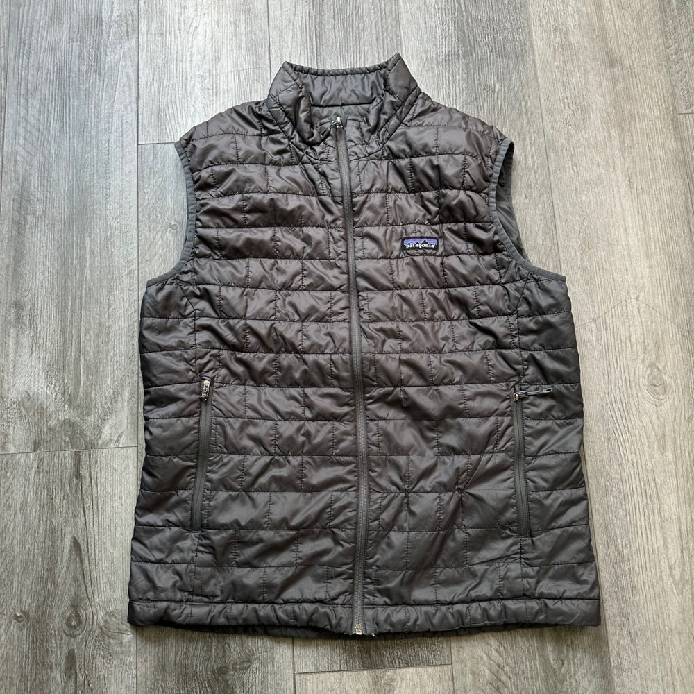 Patagonia Black Quilted Nano Puff Utility full zip Vest Size L mens drawgstring